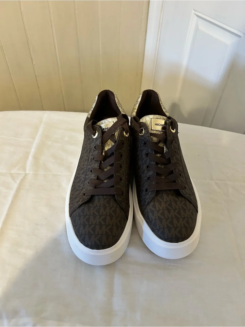 NWT Michael Kors Romey Metallic Two-Tone Logo Platform Sneakers/Size 11